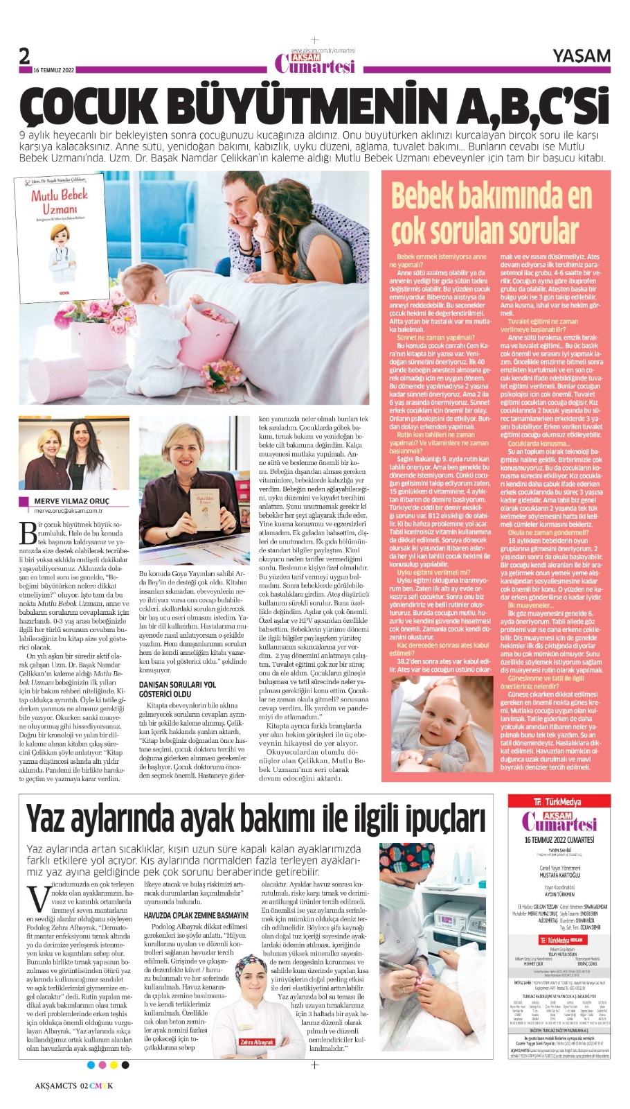 akşam gazetesi, cumartesi eki, yaz aylarında ayak bakımıyla ilgili ipuçları